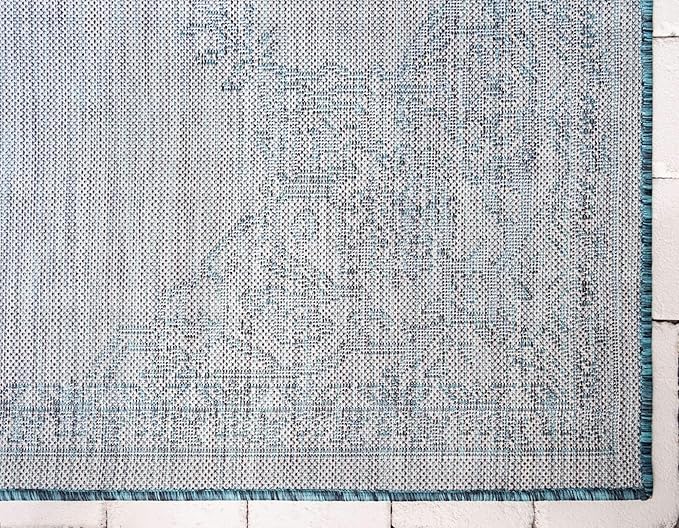 Unique Loom Outdoor Traditional Collection Area Rug - Antique (5' 1" x 8' Rectangle, Teal/ Gray)