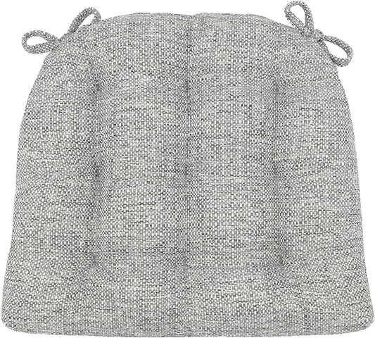 Barnett Home Decor Brisbane Silver Grey Dining Chair Cushions with Ties - 16.5 x 18 Size Medium Chair Pad - Latex Foam Fill, Reversible - Made in USA (Gray)