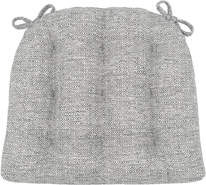 Barnett Home Decor Brisbane Silver Grey Dining Chair Cushions with Ties - Size Large 19 x 19 Chair Pad - Latex Foam Fill, Reversible - Made in USA (Gray)