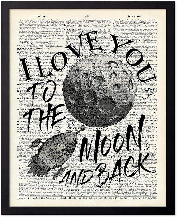 Poster Master Dictionary Art Poster - I Love You To The Moon and Back Print - Motivational Art - Gift for Him, Her & Lovers - Romantic Decor for Dorm, Bedroom or Living Room, 8x10 Black Framed