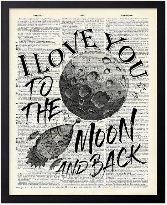 Poster Master Dictionary Art Poster - I Love You To The Moon and Back Print - Motivational Art - Gift for Him, Her & Lovers - Romantic Decor for Dorm, Bedroom or Living Room, 8x10 Black Framed