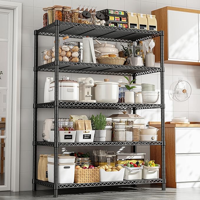 REIBII 5-Shelf Wire Shelving,Storage Shelves Metal Shelves for Storage,72’’H Adjustable Garage Shelving Heavy Duty Storage Rack Pantry Shelf Kitchen Shelving,72’’H X36’’W X14’’D