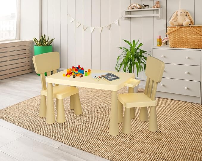 Toddler Table and Chair Set with Storage Drawer, Height-Adjustable Kids Desk and Chair Set for Ages 2-8, Easy-Clean Children’s Table and Chairs with Sturdy Legs & Round Corners