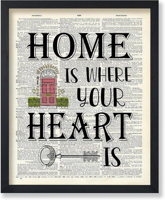 Poster Master Dictionary Art Poster - Home Is Where Your Heart Is Print - Motivational Art - Gift for Men & Women - Inspiring Wall Decor for Dorm, Bedroom or Living Room - 11x14 UNFRAMED Wall Art