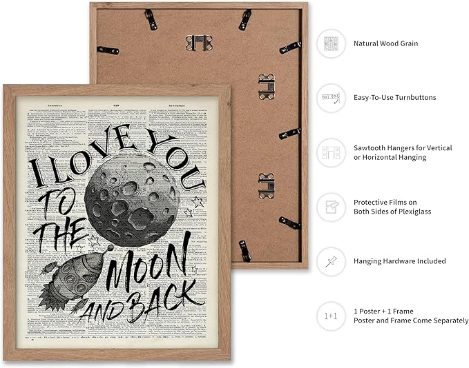 Poster Master Dictionary Art Poster - I Love You To The Moon and Back Print - Motivational Art - Gift for Him, Her & Lovers - Romantic Decor for Dorm, Bedroom or Living Room, 8x10 Beige Framed