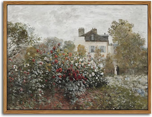 Floating Framed Vintage Monet Canvas Wall Art, Classical Rustic Farmhouse Landscape Wall Decor Paintings, Natural Floral Artwork Pictures Posters Prints for Living Room Bedroom 12x16 inch