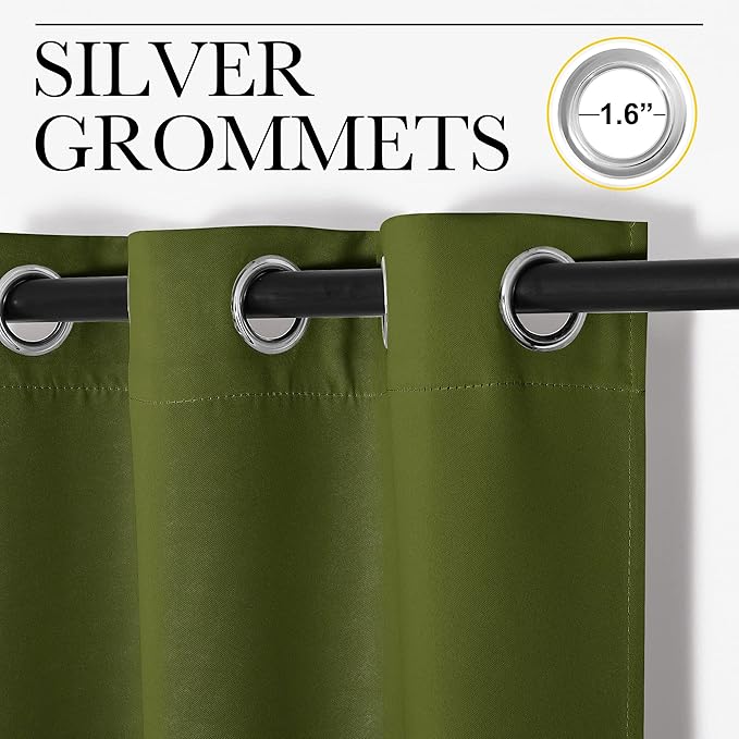 NICETOWN Room Darkening Curtains for Kitchen, Olive Green, Set of 2, 42 inches Wide by 50 inches Long, Window Treatment Thermal Insulated Solid Grommet Room Darkening Curtains/Drapes for Bedroom