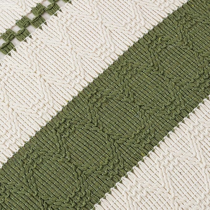 Fancy Homi Set of 2 Boho Moss Green Big Decorative Throw Pillow Cover 24x24 Inch for Couch Bed Bedroom, Aesthetic Modern Organic Farmhouse Room Decor, Soft Cotton Accent Macrame Woven Cushion Case