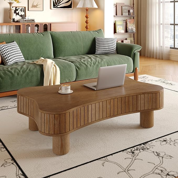 42.5'' Modern Lift Top Coffee Table for Living Room, Solid Wood Center Table, Fluted Panel Design, Storage Compartments, 42.5x27.2 Inch Surface, Hydraulic Lift Mechanism, Easy Assembly (Walnut)