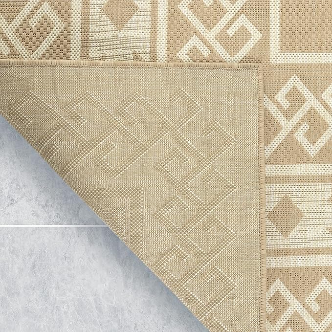 Antep Rugs Patio 6x9 Outdoor/Indoor Southwest Aztec Native Area Rug (Beige, 6'7" x 9')