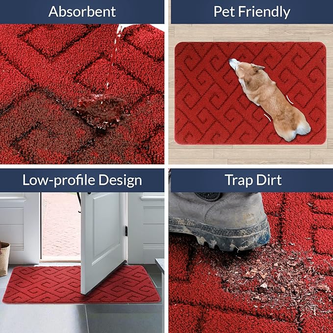 Walensee Indoor Doormat, Front Door Mat for Entrance (36"x59" Red) Machine Washable Entryway Rug, Non Slip Trapper Door Rugs Absorbent Dirt Low Profile Shoes Scraper Inside Floor Mats for Entry