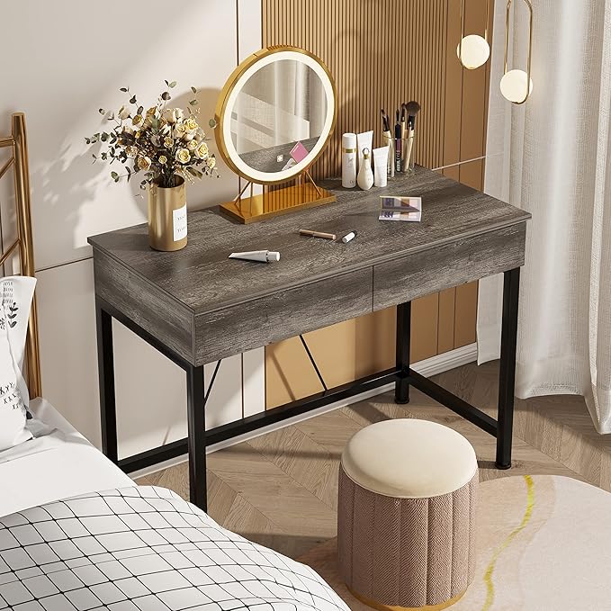 Mexin Computer Desk with Drawers, Gray Oak