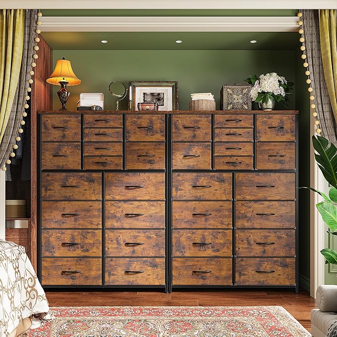 57“H Tall Dresser for Bedroom with 16 Drawers,Fabric Dressers & Chests of Drawers for Bedroom,Large Dresser for Closet,Sturdy Metal Frame & Wood Top,Entryway, Hallway(Rustic Brown)