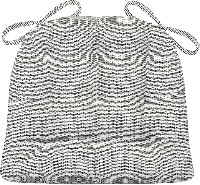 Barnett Home Decor Basketweave Blue Dining Chair Pad with Ties - 15 x 17 Size Small Chair Cushion - Latex Foam Fill - 100% Cotton, Made in USA - Machine Washable, Reversible