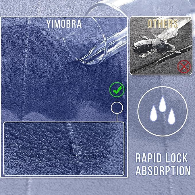 Yimobra Memory Foam Bath Mat, Super Soft Absorbent Bathroom Rug Non Slip 24x17 Inch, Quick Dry, Machine Washable Floor Carpet for Tub Shower, Home Decor Accessories, Navy Blue