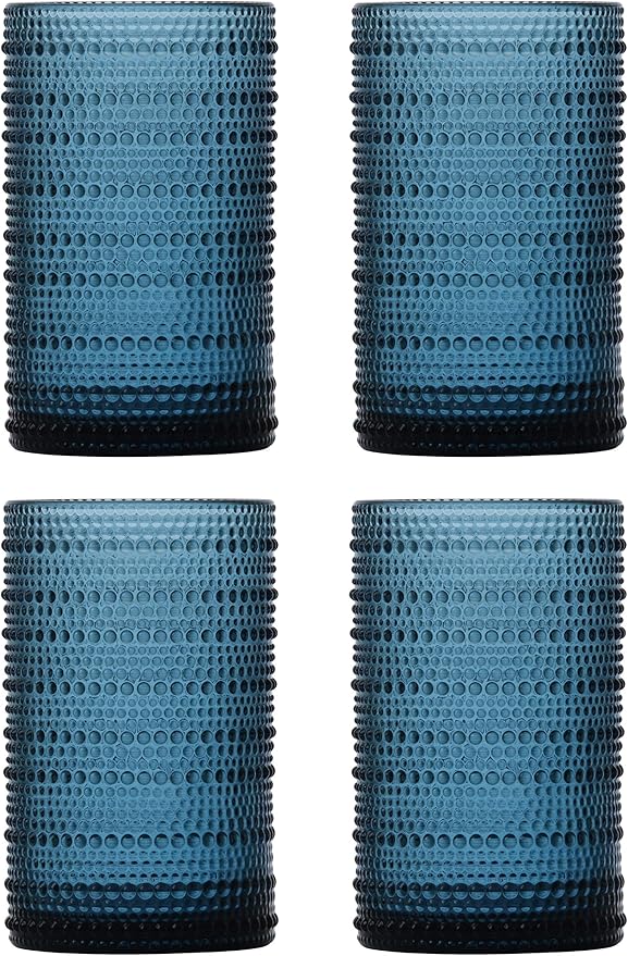 Fortessa Orbetto Outdoor Hobnail Plastic Drinkware Collection, Iced Beverage Cocktail Glass 4 Pack, 13 Ounce, Cornflower Blue