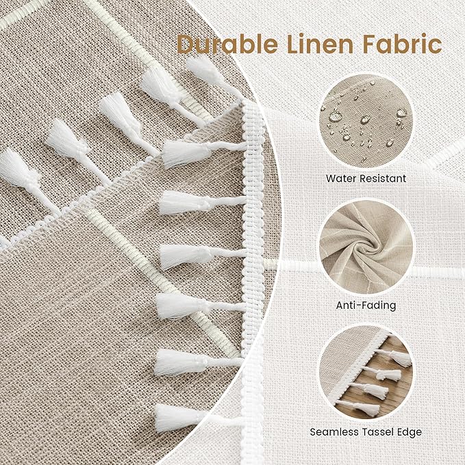 puredown® Plaid Rectangle Tablecloth, Waterproof Cotton Linen Tablecloth with Tassel, Rustic Farmhouse Table Cloths for Kitchen Dining Outdoor, 55"x70",4-6 Seats, Coffee
