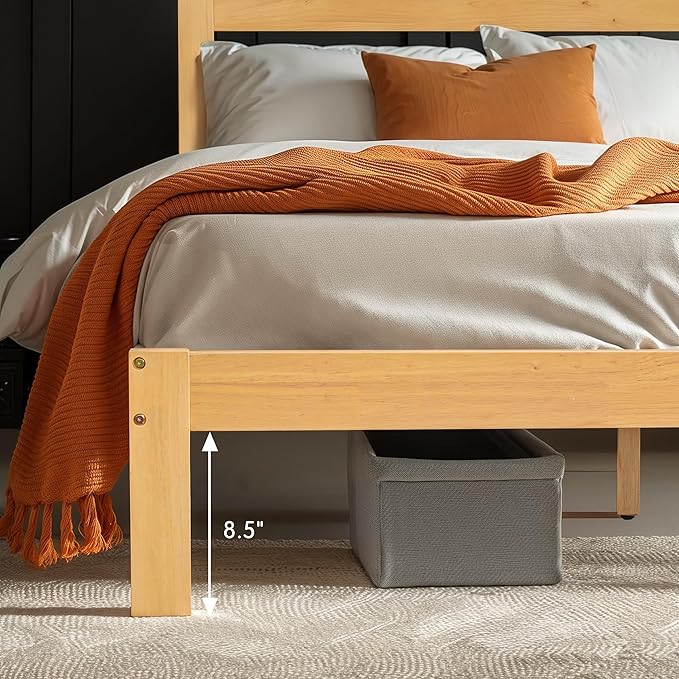 Hokway Wood King Size Bed Frame and Headboard- No Wobble,Noise-Free,Easy Assembly with Precise Holes,12 in Reinforced Center Legs,No Box Spring Needed,Natural