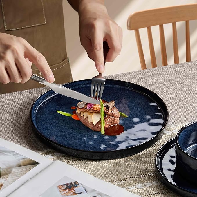 Herogo 12 Pieces Dinnerware Sets, Plates and Bowls Sets Service for 4, Modern Stoneware Dinning Dishes, Dishwasher & Microwave Safe, Starry Blue