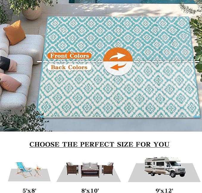 Wallona Outdoor Rugs 5x8 ft Patio Waterproof Clearance Indoor Outdoor Carpet for Patio Plastic Straw Reversible Area Rugs Mat for RV, Camping, Balcony, Beach, Picnic, Porch, Brick Green & White