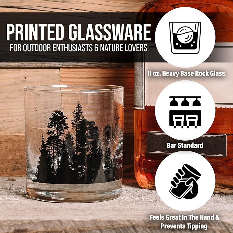 Set of 2 Whiskey Glasses - Nature Guitar Screen Printed Tumbler Glass Set of Two 11oz. Drinking Glasses - Lowball