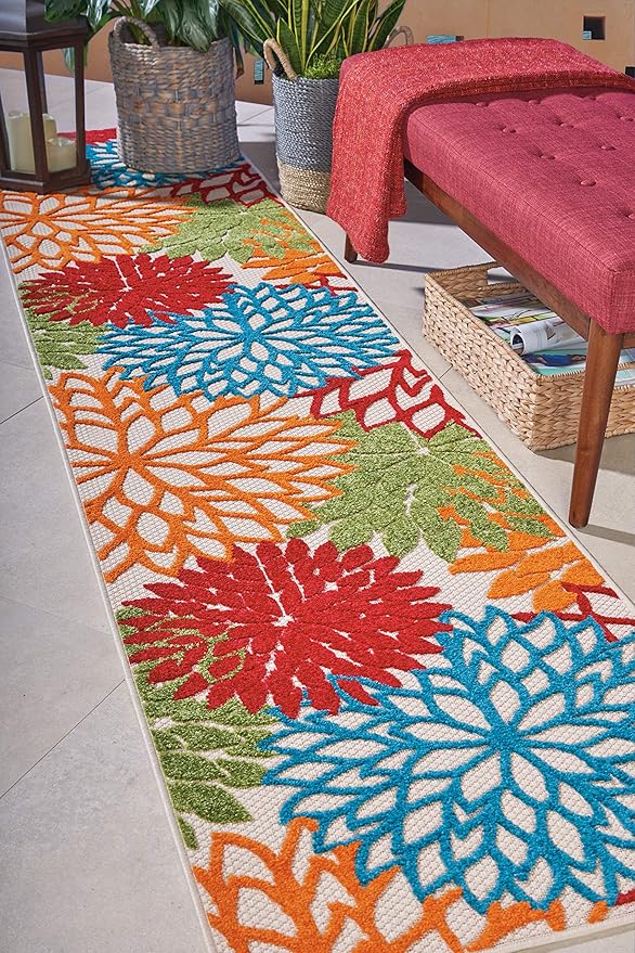 Nourison Home Aloha Indoor/Outdoor Floral Green Multicolor 2'3"X12' Area Rug Runner (2'x12')
