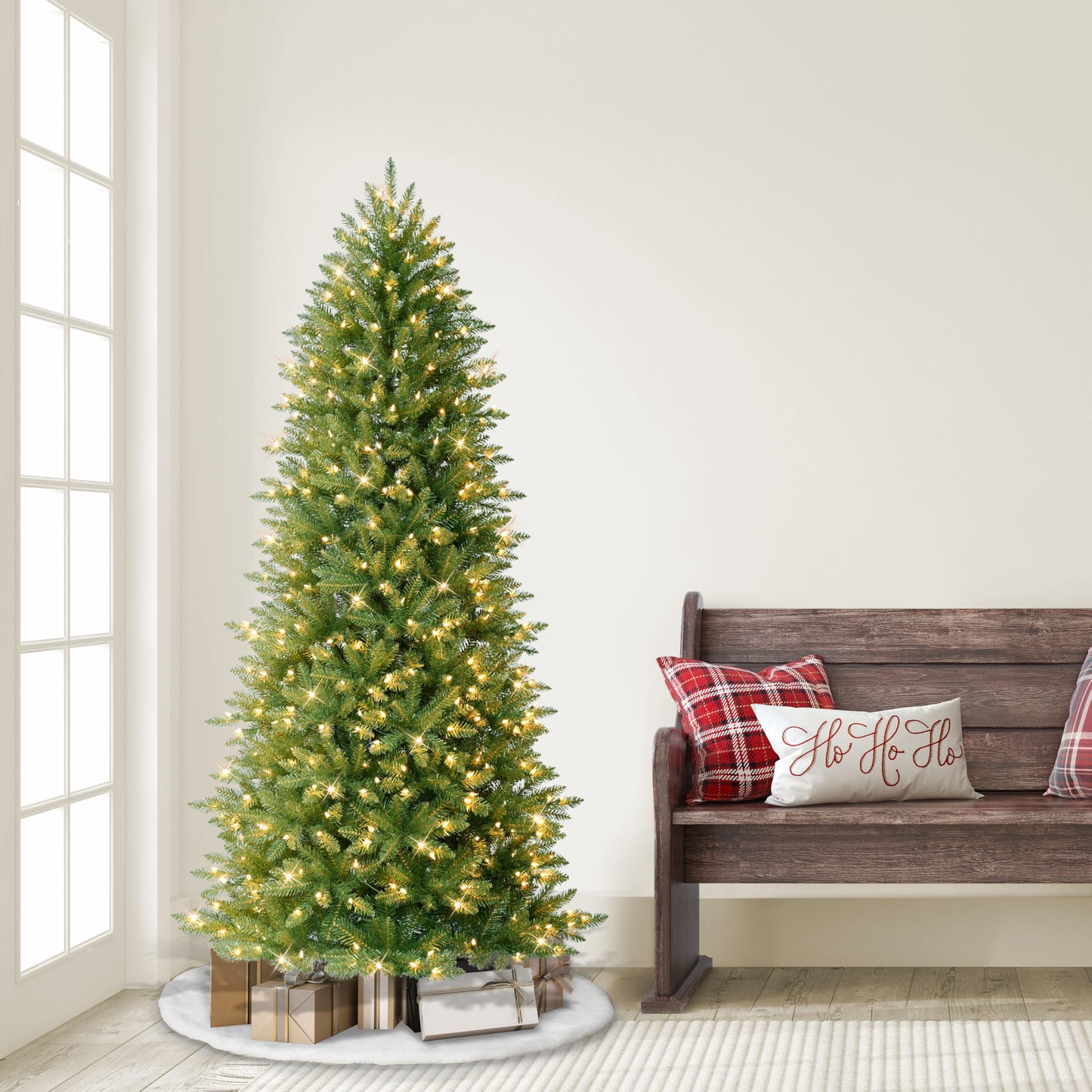 Puleo International 6.5 Foot Pre-Lit Slim Fraser Fir Artificial Christmas Tree with 350 UL Listed Clear Lights, Green