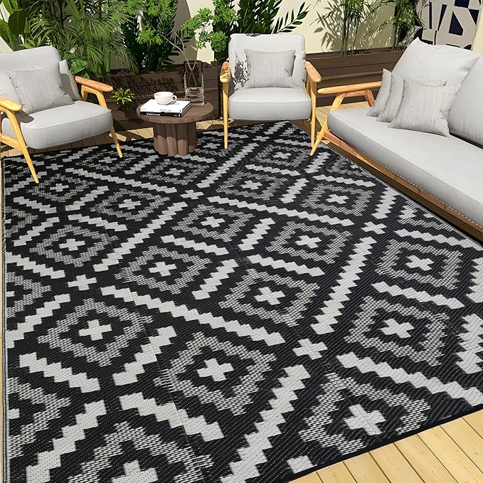 Outdoor Rug 6x9 ft Waterproof, Reversible Outdoor Plastic Straw Rug for Patios Clearance, Outdoor Area Rug Carpet RV Mat for Camping Backyard Deck Porch