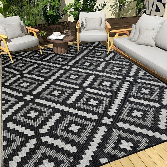 Outdoor Rug 9x12 ft Waterproof, Reversible Outdoor Plastic Straw Rug for Patios Clearance, Outdoor Area Rug Carpet RV Mat for Camping Backyard Deck Porch