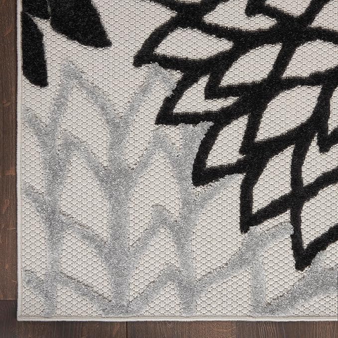 Nourison Aloha Indoor/Outdoor Black White 9' x 12' Area Rug, Tropical, Botanical, Easy Cleaning, Non Shedding, Bed Room, Living Room, Dining Room, Deck, Backyard, Patio (9x12)