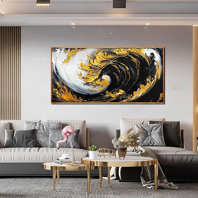SIXTTART Abstract Living Room Pictures Wall Decor - Modern Office Artwork Wall Decor - Wooden Framed Wall Art for Bedroom Size 24" x 48"