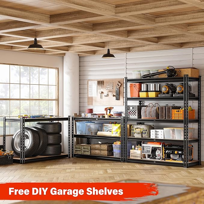 REIBII 72" H Garage Shelving Heavy Duty Shelves for Storage 2000LBS Garage Shelves Adjustable 5 Tier Metal Storage Shelving Unit for Craft Warehouse Pantry Basement 72''*35.5''*11.8'' 3 Pack