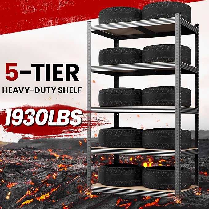 Yaheetech Standing Shelf Units, 5 Tier Storage Shelf, Heavy Duty Shelving, Adjustable Garage Shelves, Utility Rack Shelf Unit, Basement Warehouse Shed, 35.5″L × 16″W × 71" H - Dark Gray