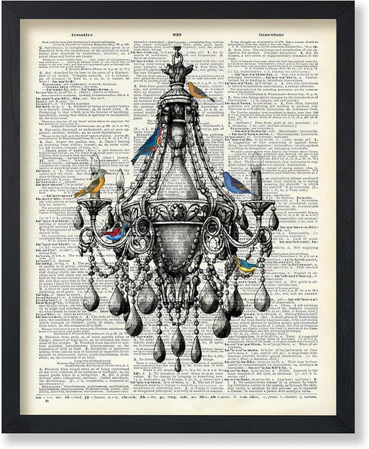 Poster Master Dictionary Art Poster - Antique Chandelier Print - Bird Art - Baroque Art - Gift for Men & Women - Chic Decor for Living Room, Dining Room, Bedroom or Kitchen - 11x14 UNFRAMED Wall Art