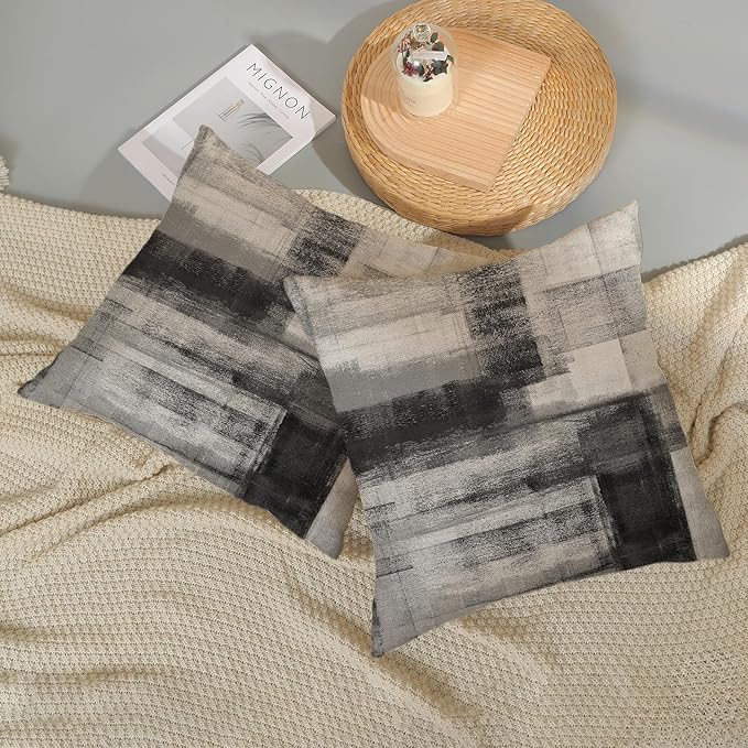 Boho Pillow Covers 18x18 Pack of 2 Black Art Painting Decorative Throw Pillow Covers Outdoor Decor Bohemian Abstract Modern Decor Pillowcase Farmhouse Cushion Case for Sofa Couch