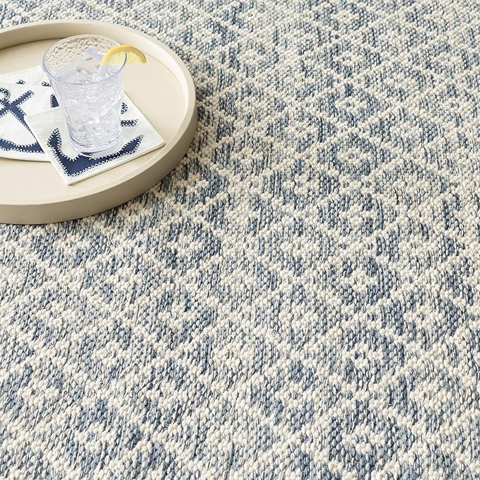 Dash & Albert Melange Diamond Blue Handwoven Cotton 8.5 X 11.5 Feet, Blue Geometric Pattern