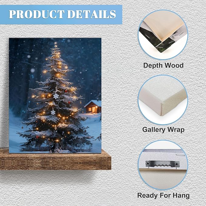 Framed Christmas Pictures Wall Decor,Vintage Pine Tree Prints,Winter Christmas Canvas Wall Art Decoration for Bedroom Bathroom Living Room Rustic Xmas Holiday Gifts (Christmas Tree 19, 20'' X 32'')