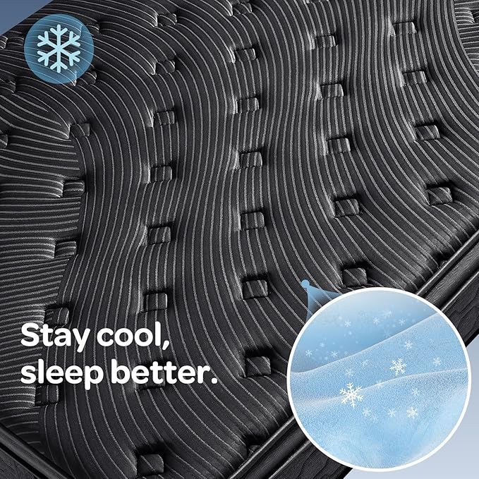 OhGeni 10 Inch Cooling Queen Size Mattress, Hybrid Gel-Infused Memory Foam Bed Mattresses in a Box, Medium Feel Cool Top Fabric, Home Gift for Mom, 3-Zone Design & Reinforced Edge Support, Black