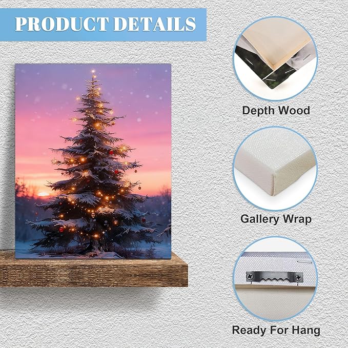 Framed Christmas Pictures Wall Decor,Vintage Pine Tree Prints,Winter Christmas Canvas Wall Art Decoration for Bedroom Bathroom Living Room Rustic Xmas Holiday Gifts (Christmas Tree 10, 16'' X 20'')