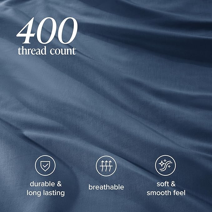 Bare Home 100% Organic Cotton Sateen Duvet Cover Set - 400 Thread Count - Smooth Sateen Weave - Warm & Luxurious - Duvet Cover (King/Cal King, Bering Sea)
