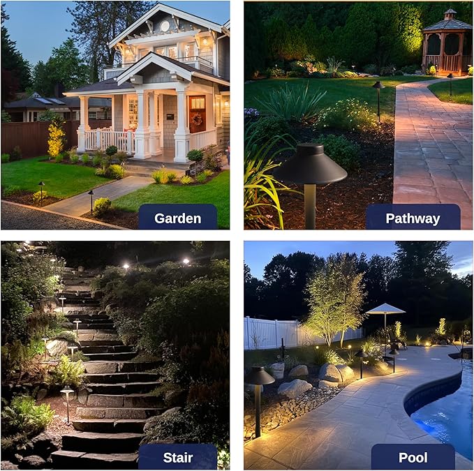 Low Voltage Landscape Lighting Brass - 12v Pathway Lights Waterproof, Hard Wired Path Light Outdoor, Mushroom Bronze for Exterior Area Patio House with 3W 5000K Daylight G4 Bulb (4 Pack)