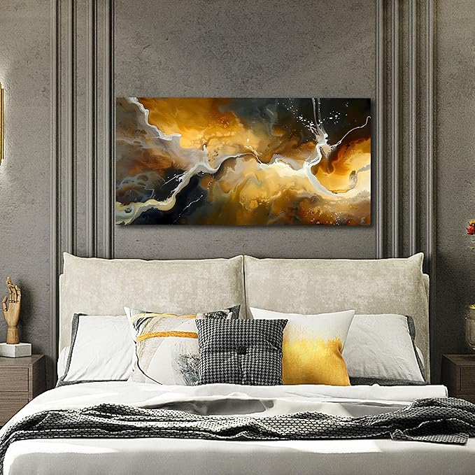 CANEITO Abstract Wall Art for Bedroom, Marble Canvas Wall Decor for Living Room, Black and Gold Picture Print Artwork for Office, Size 40 x 20 Inches
