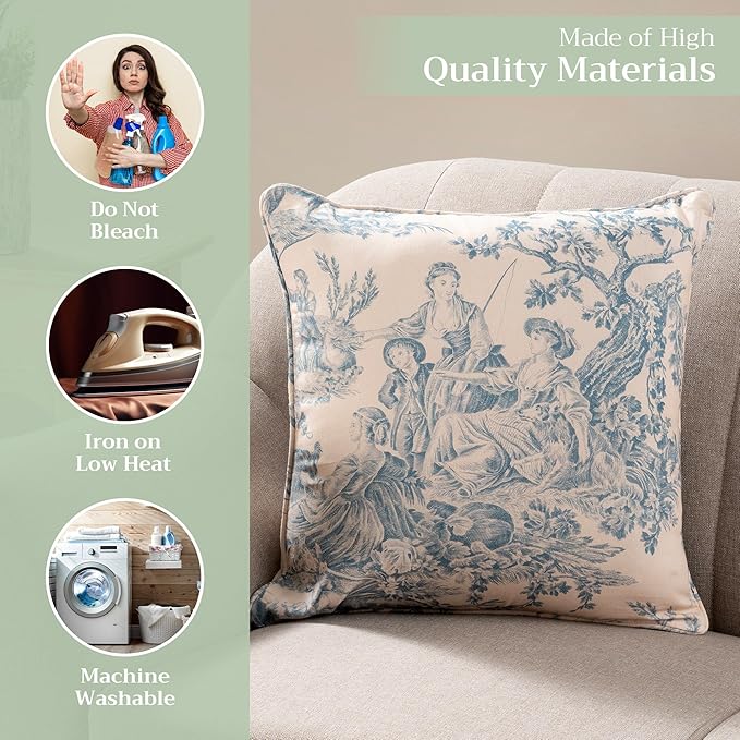 Maison d' Hermine Decorative Pillow Covers 20x20 Inch Square 100% Cotton Throw Pillow Covers with Invisible Zipper Cushion Case for Living Room Couch, Chair, Sofas, Bedroom, Home (The Miller - Blue)