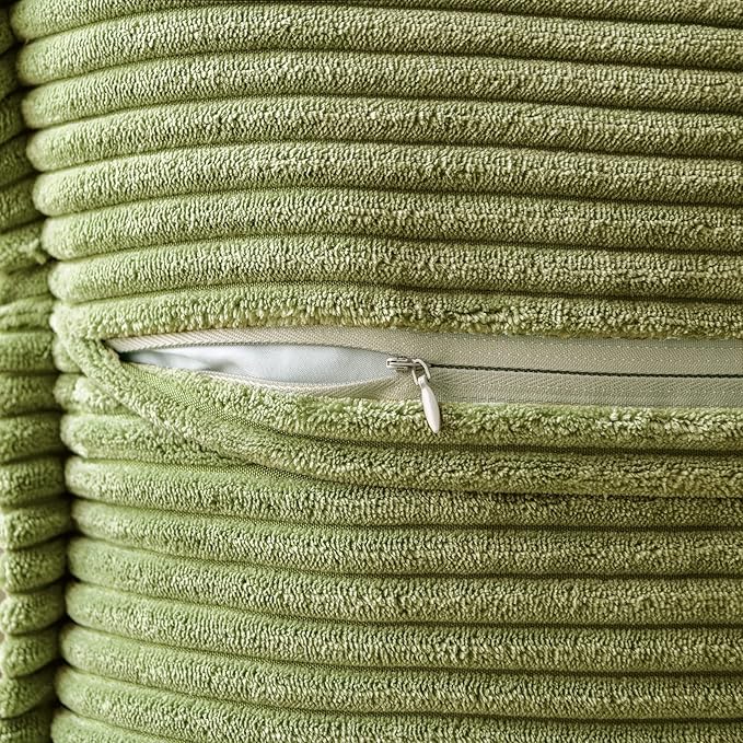 MIULEE Decorative Throw Pillow Covers for Couch Bed Livingroom 16x16 Inch Set of 2 Green Boho Accent Throw Pllows Broadside Striped Patchwork Soft Corduroy Summer Pillowcases