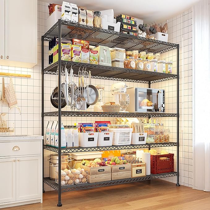 REIBII 45.5''W Storage Shelves 5 Tier Wire Shelving Metal Shelves for Storage 1000LBS Adjustable Heavy Duty Metal Shelving Unit Storage for Pantry Kitchen Garage 45.5" W x 71" H x 17.5" D 4PCS