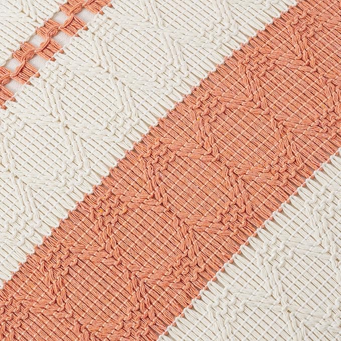 Fancy Homi Set of 2 Boho Coral Big Decorative Throw Pillow Cover 24x24 Inch for Couch Bed Bedroom, Aesthetic Modern Organic Farmhouse Room Decor, Soft Cotton Accent Macrame Woven Cushion Case