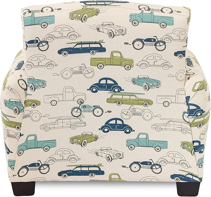 Toddler Personalized Armchair, Kids Upholstered Rocking Chair with Personalization, Toddler Chair with Personalized Name, Comfy Child Armchair, (Cars & Trucks Print, Legs)