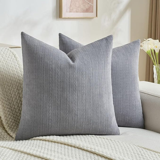 FUTEI Dark Grey Decorative Throw Pillow Covers 16x16 Inch Set of 2,Soft Cozy Wheat Ear Striped Patterns Cushion Cases,Modern Home Decor for Couch Bed Living Room