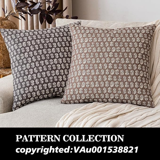Foindtower Set of 2 Decorative Vintage Floral Print Throw Pillow Covers Neutral Modern Farmhouse Cushion Covers Boho Home Decor for Sofa Couch Chair Bedroom Living Room Outdoor,20×20 Inch,Brown