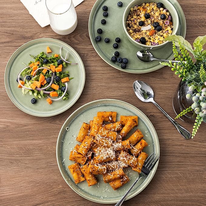 AmorArc Stoneware Dinnerware Sets for 4,Round Reactive Glaze Ceramic Plates and Bowls Set,Highly Scrath Resistant | Dishwasher & Microwave Safe Dishes Set,Service for 4 (12pc)